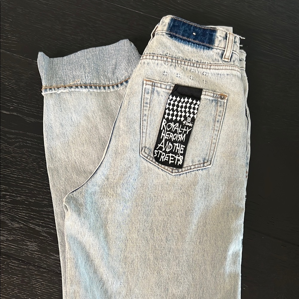 Ksubi Light Blue Boyfriend Jeans with Graphic Patch
